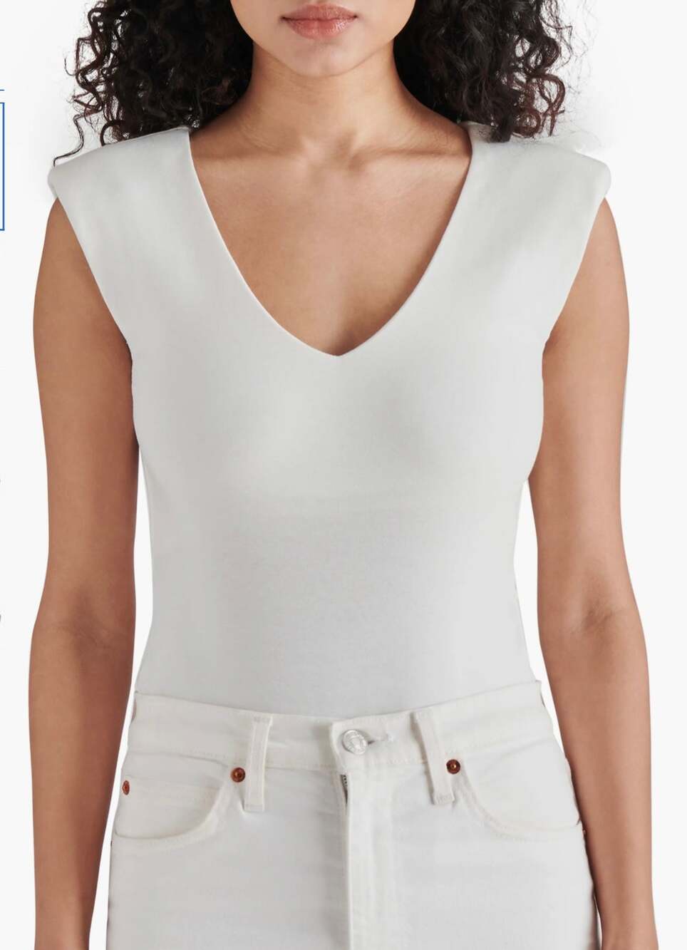 Steve Madden Ivory V-neck Bodysuit w/ Shoulder Pads XS NWT df1